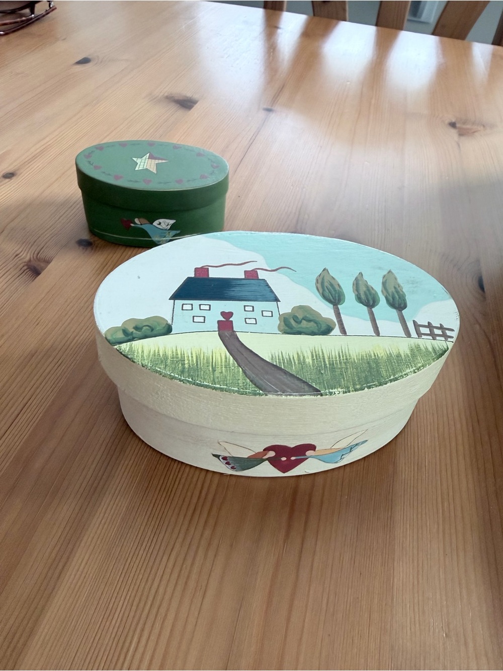 Vintage folk art nesting trinket boxes